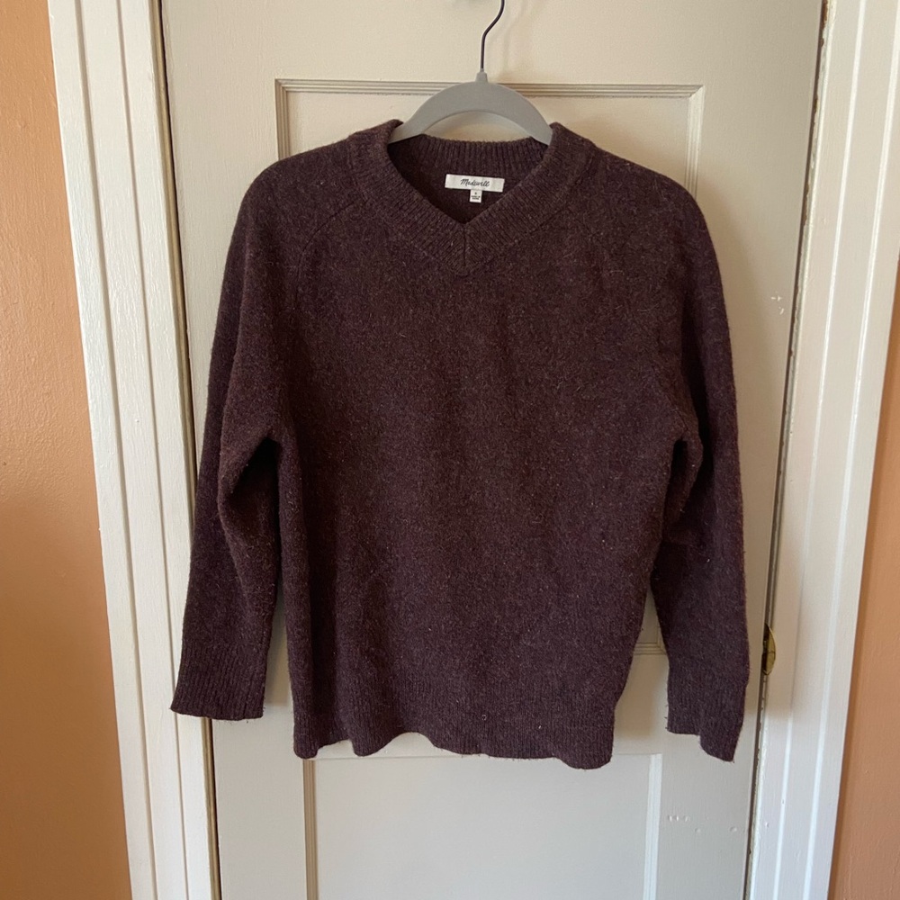 Madewell Burgundy Brown V-Neck Sweater with Relaxed Fit